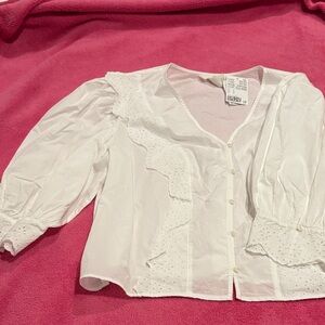 H&M White Eyelet Blouse with Ruffle Trim